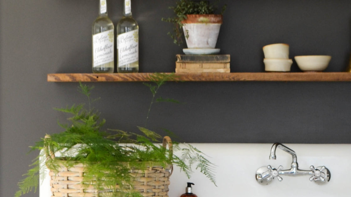 Open shelves in mudroom