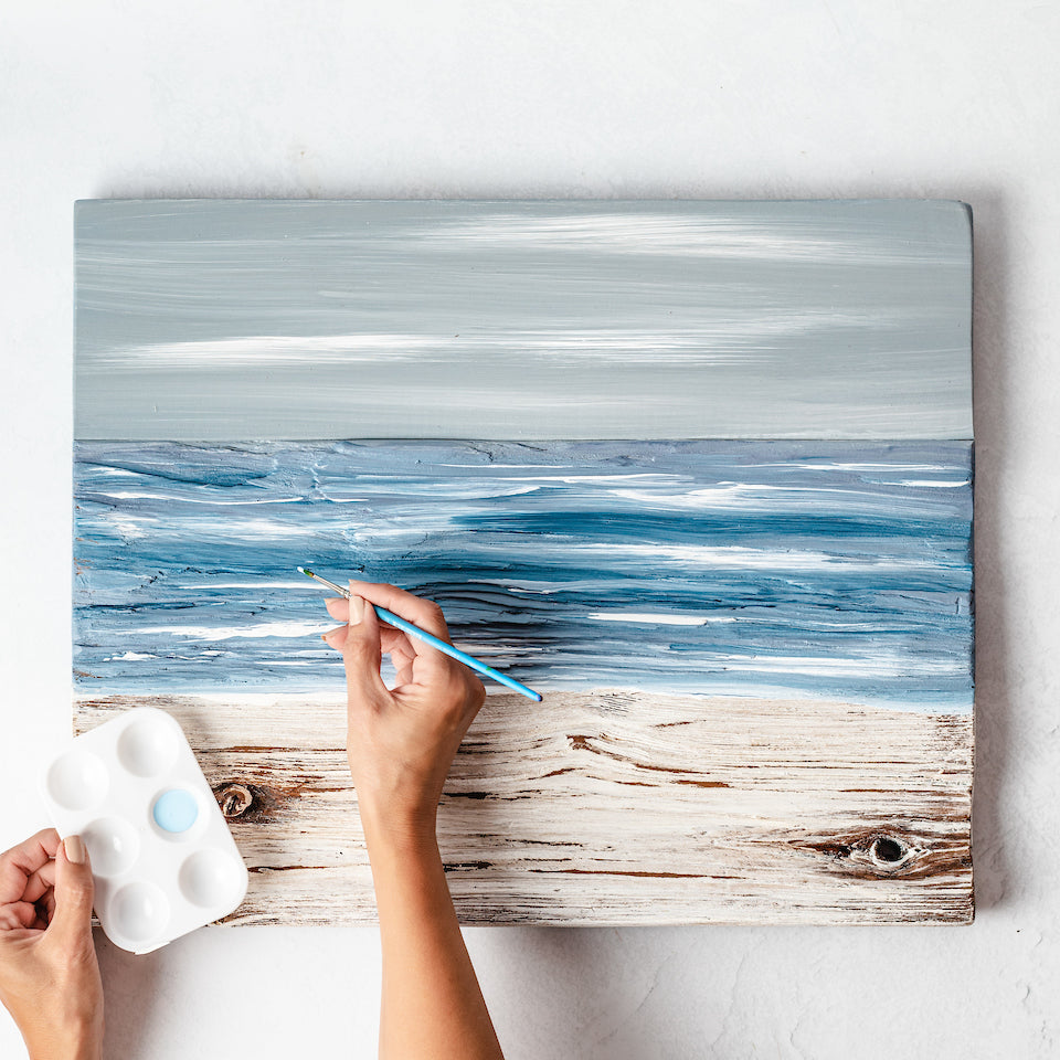 Ocean Reclaimed Wood Muted Painting - Aimee Weaver Designs