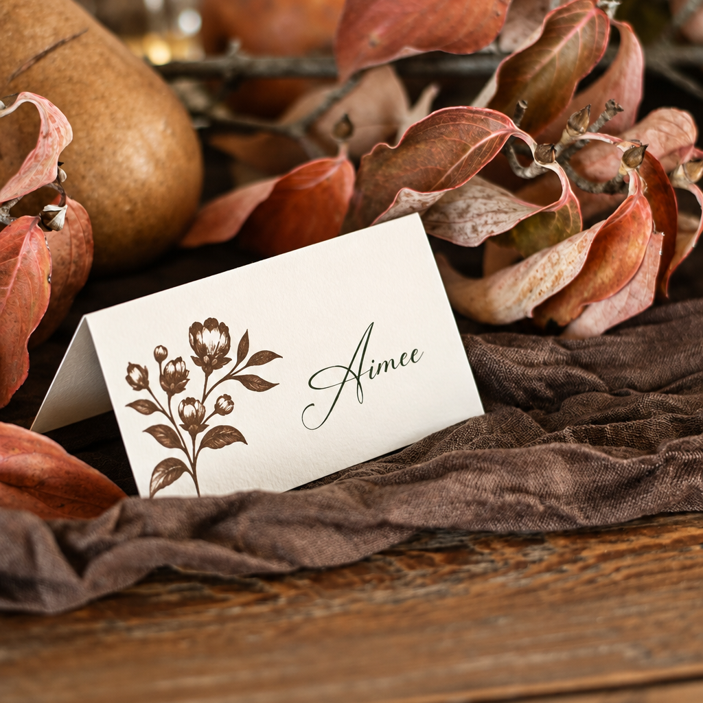 Autumn Floral Name Cards - Aimee Weaver Designs