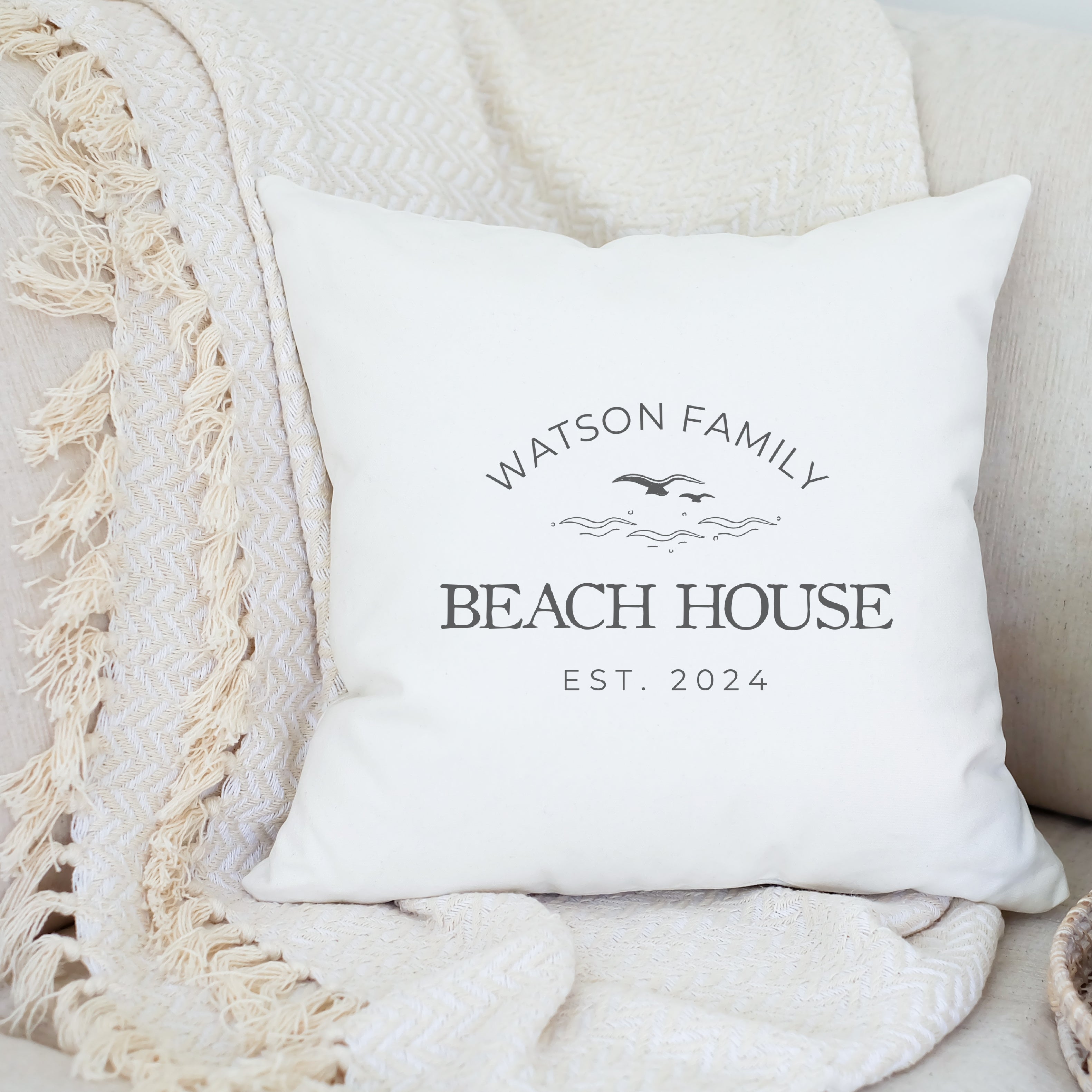 Personalized Beach House Pillow Cover - Aimee Weaver Designs