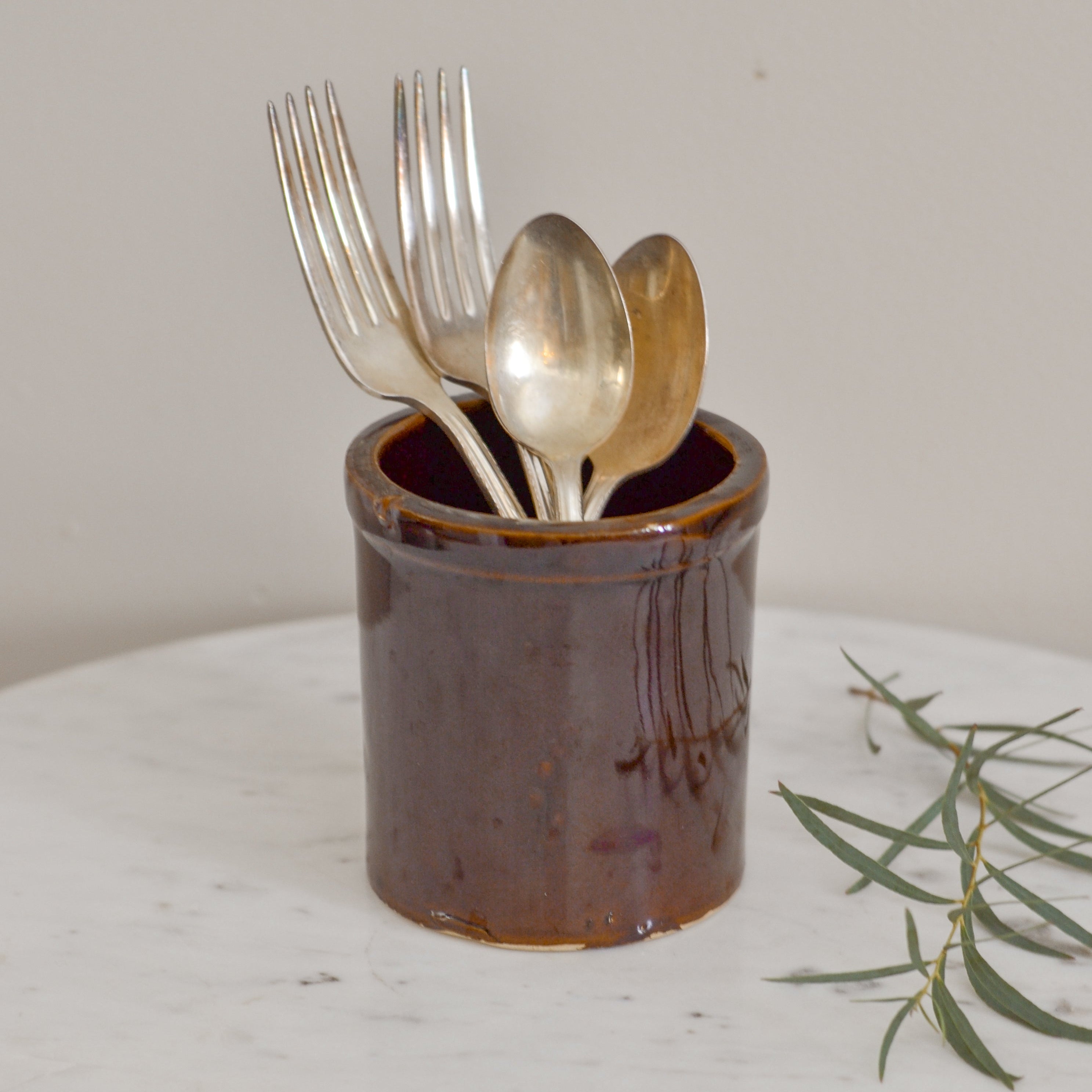 Vintage Brown Stoneware Crock - Aimee Weaver Designs