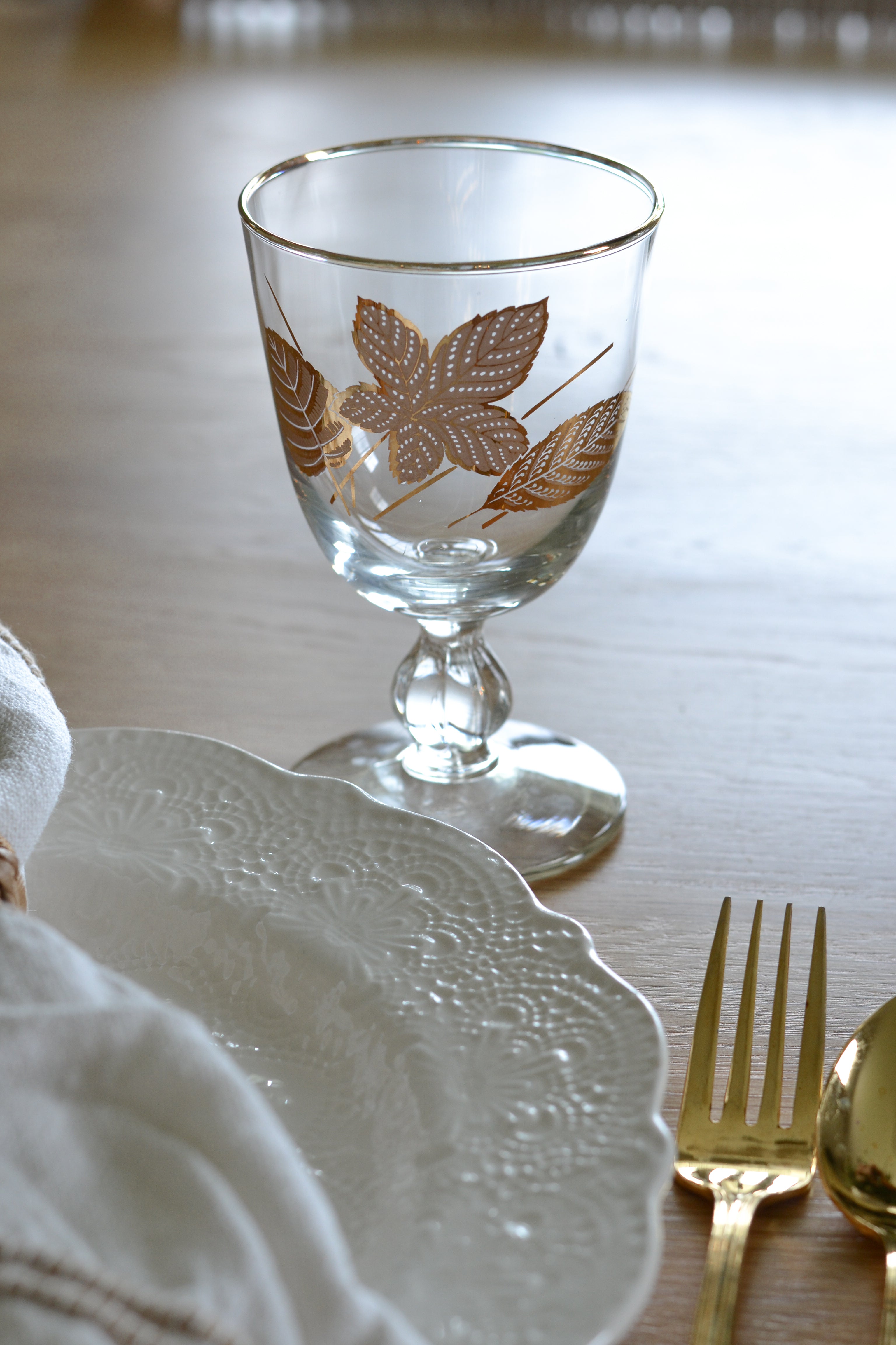 Vintage Gold Leaf Goblets | Set of 8 - Aimee Weaver Designs
