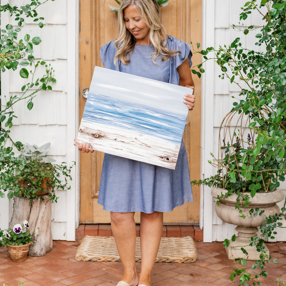 Ocean Reclaimed Wood Muted Painting - Aimee Weaver Designs