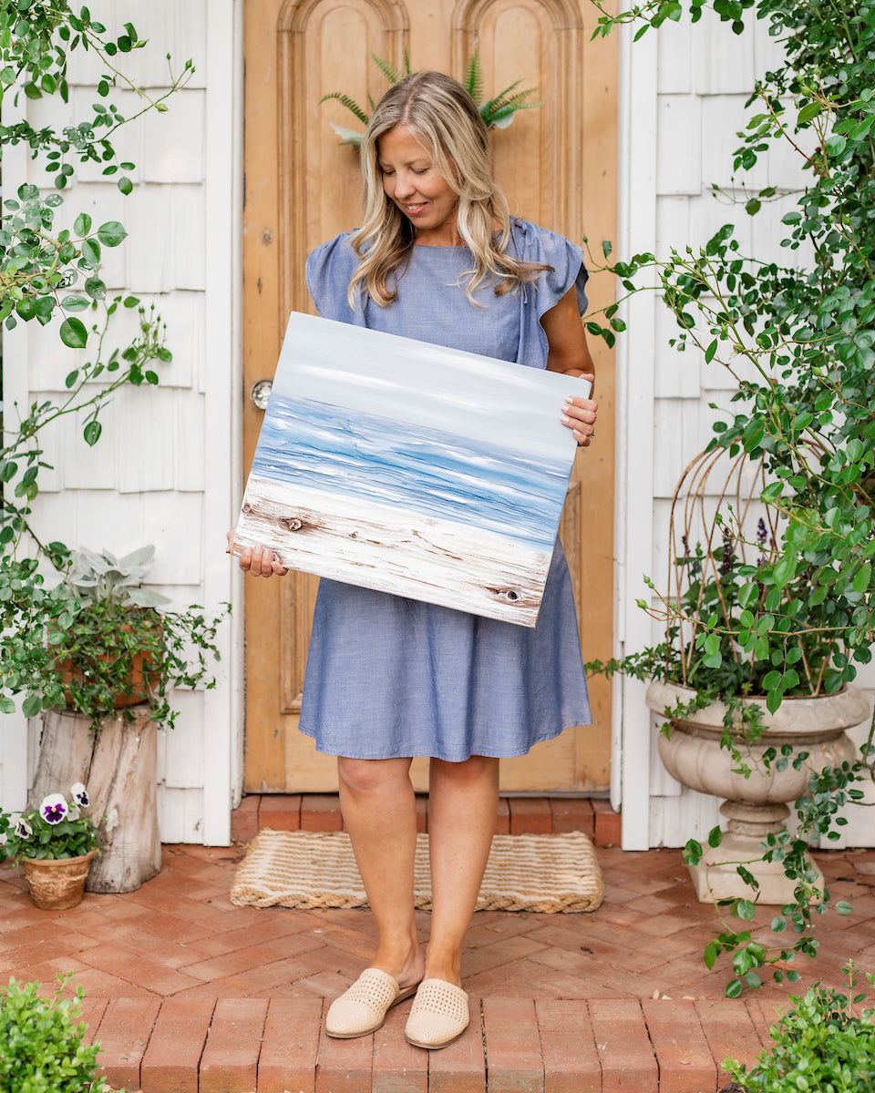 Ocean Reclaimed Wood Muted Painting - Aimee Weaver Designs