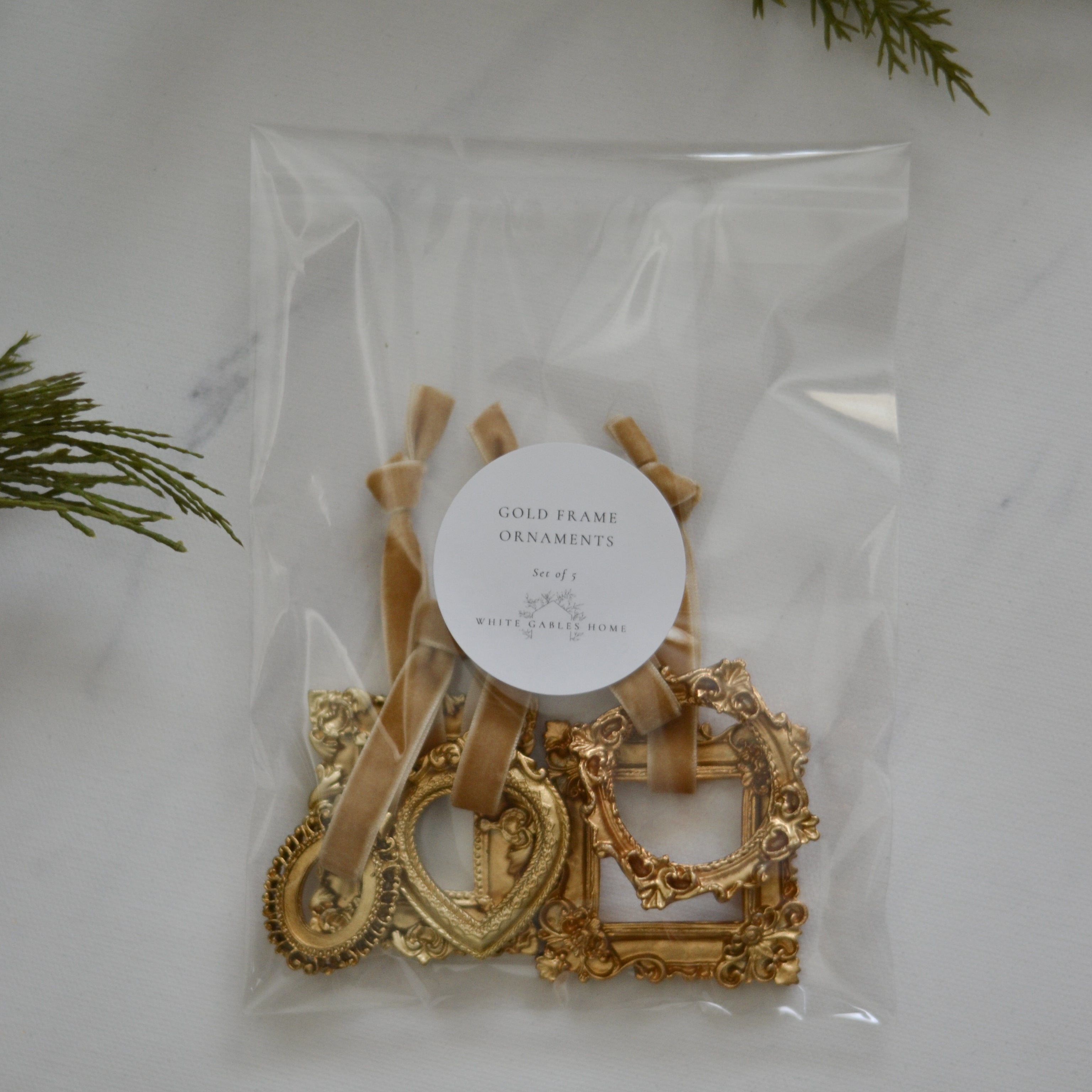 Gold Frame Ornaments | Set of 5 - Aimee Weaver Designs