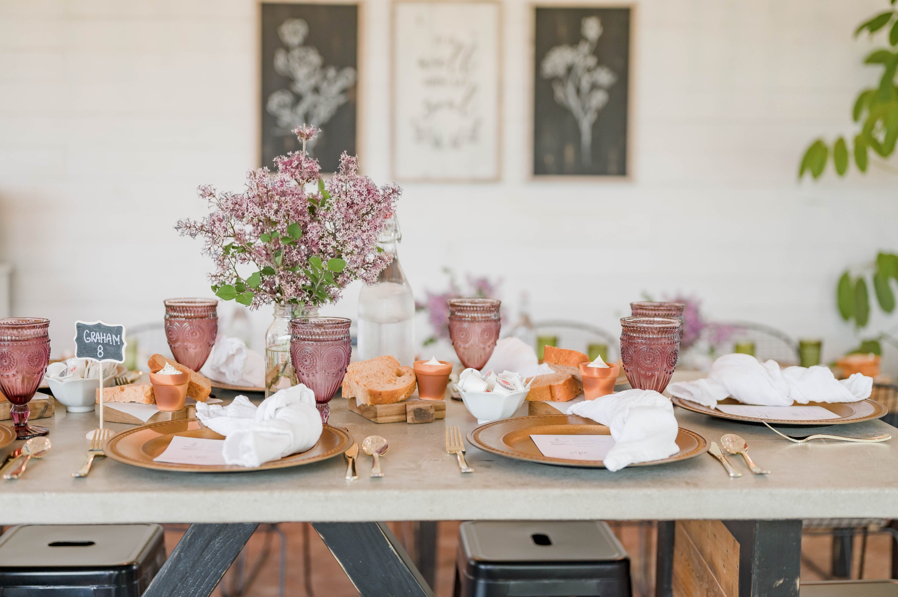 Purple Glass Goblets Rental - Aimee Weaver Designs