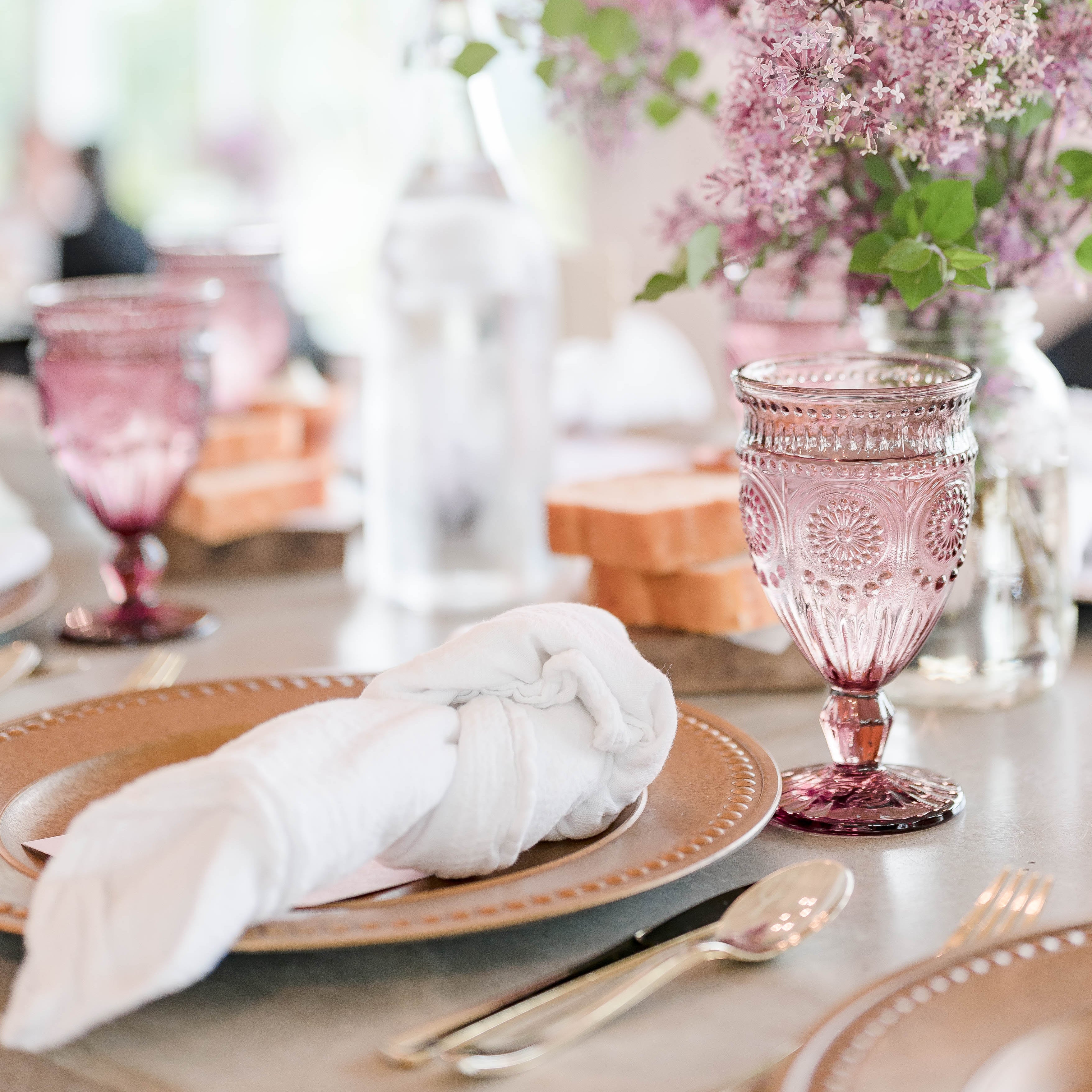 Purple Glass Goblets Rental - Aimee Weaver Designs