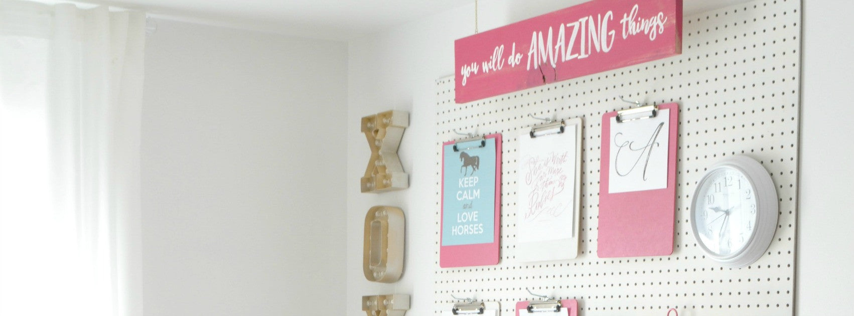 A peg board for the girls' room