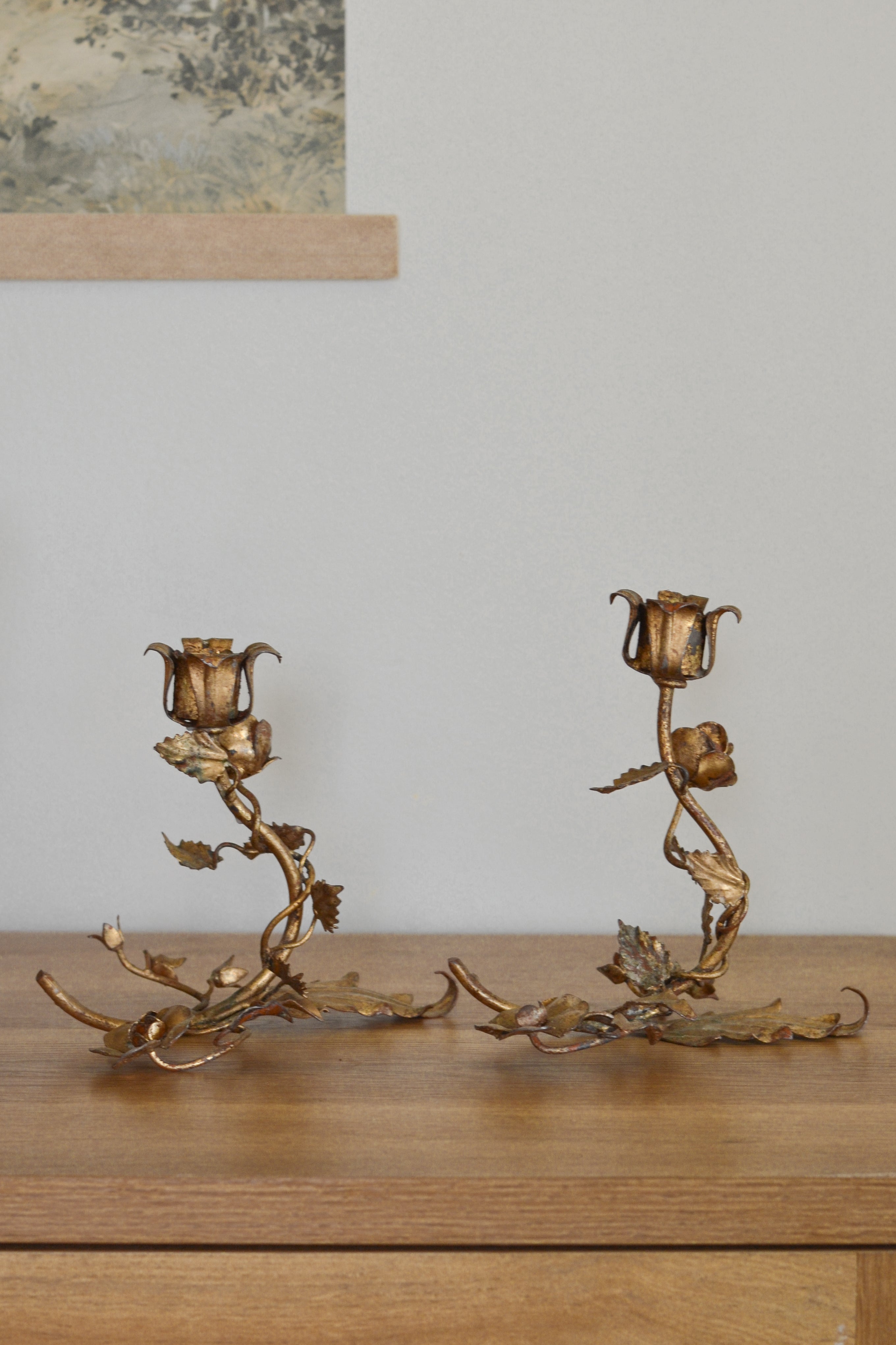 Vintage Brass Floral Candle Holders | Set of 2 - Aimee Weaver Designs