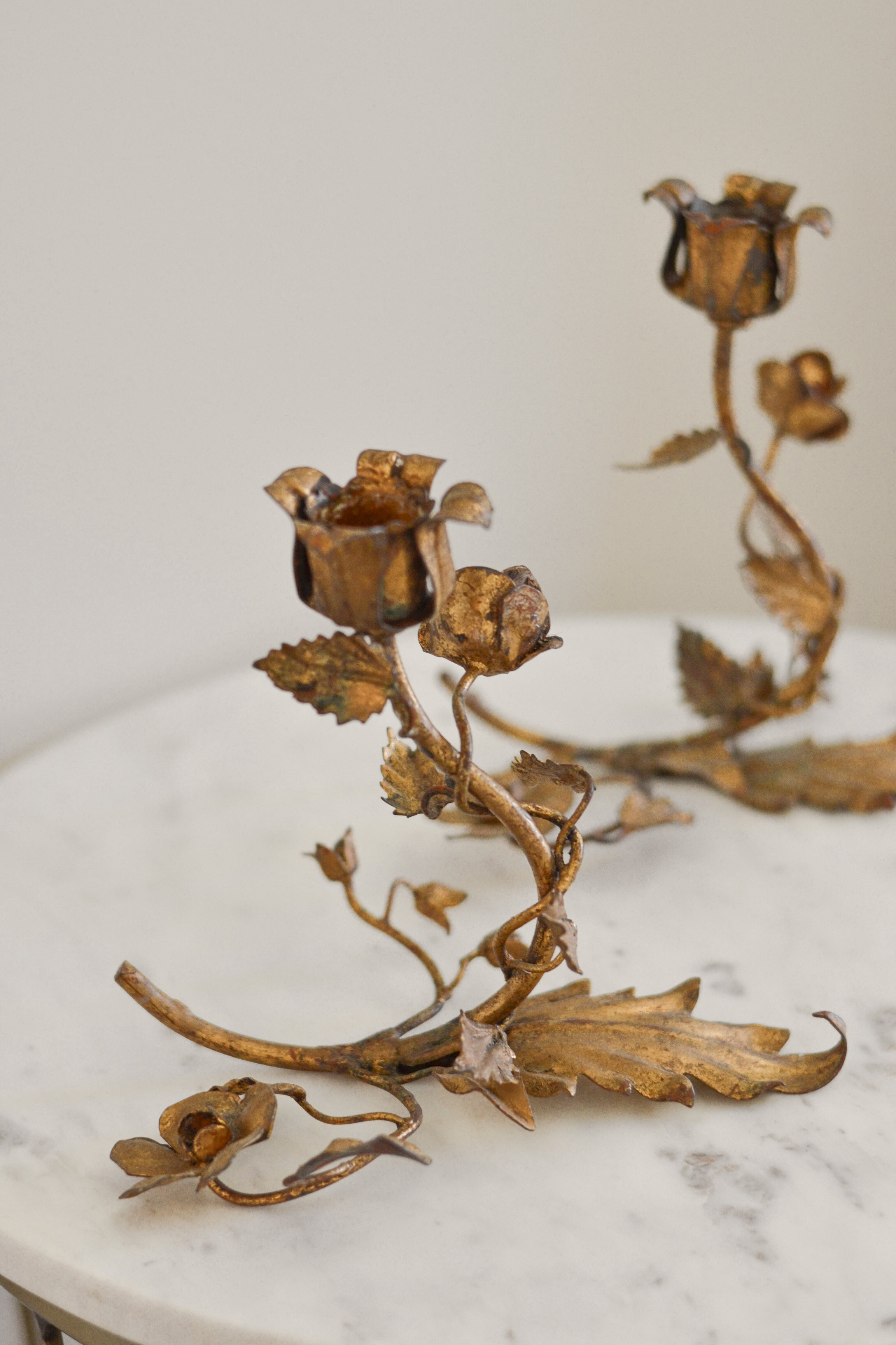 Vintage Brass Floral Candle Holders | Set of 2 - Aimee Weaver Designs
