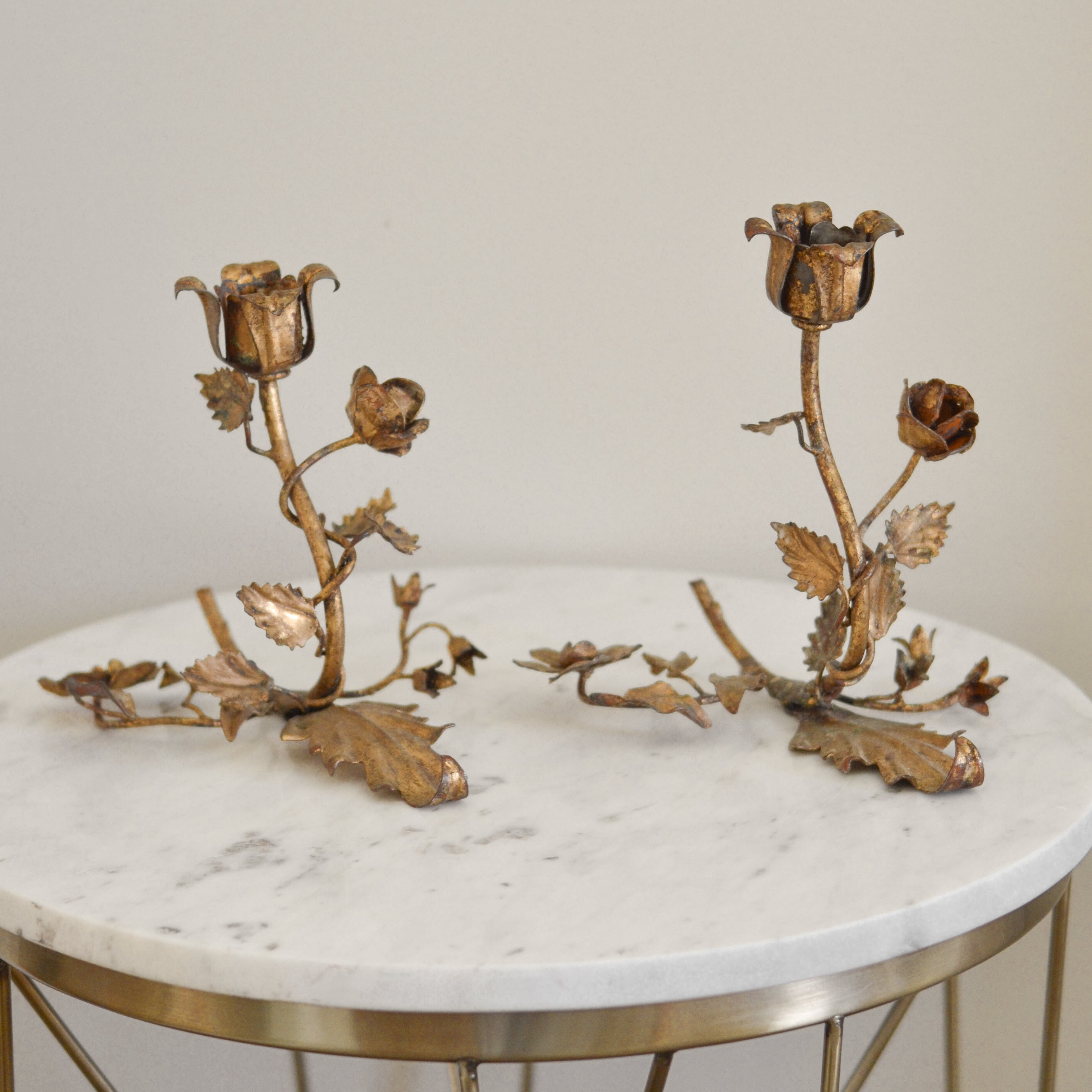 Vintage Brass Floral Candle Holders | Set of 2 - Aimee Weaver Designs