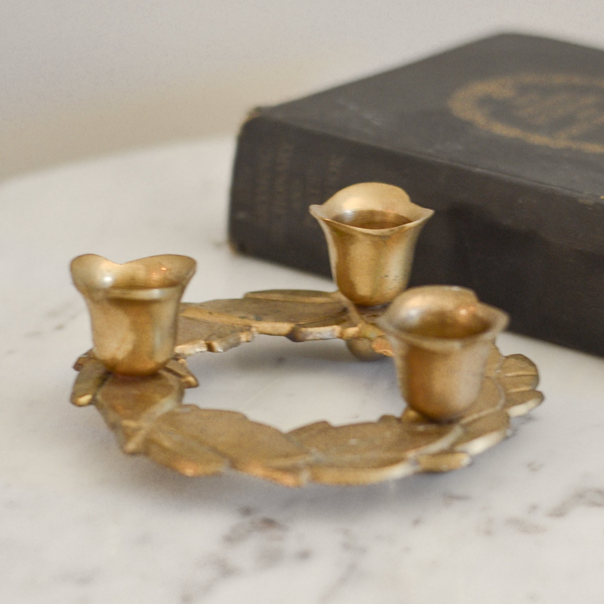 Aged Brass Wreath Candle Holder - Aimee Weaver Designs