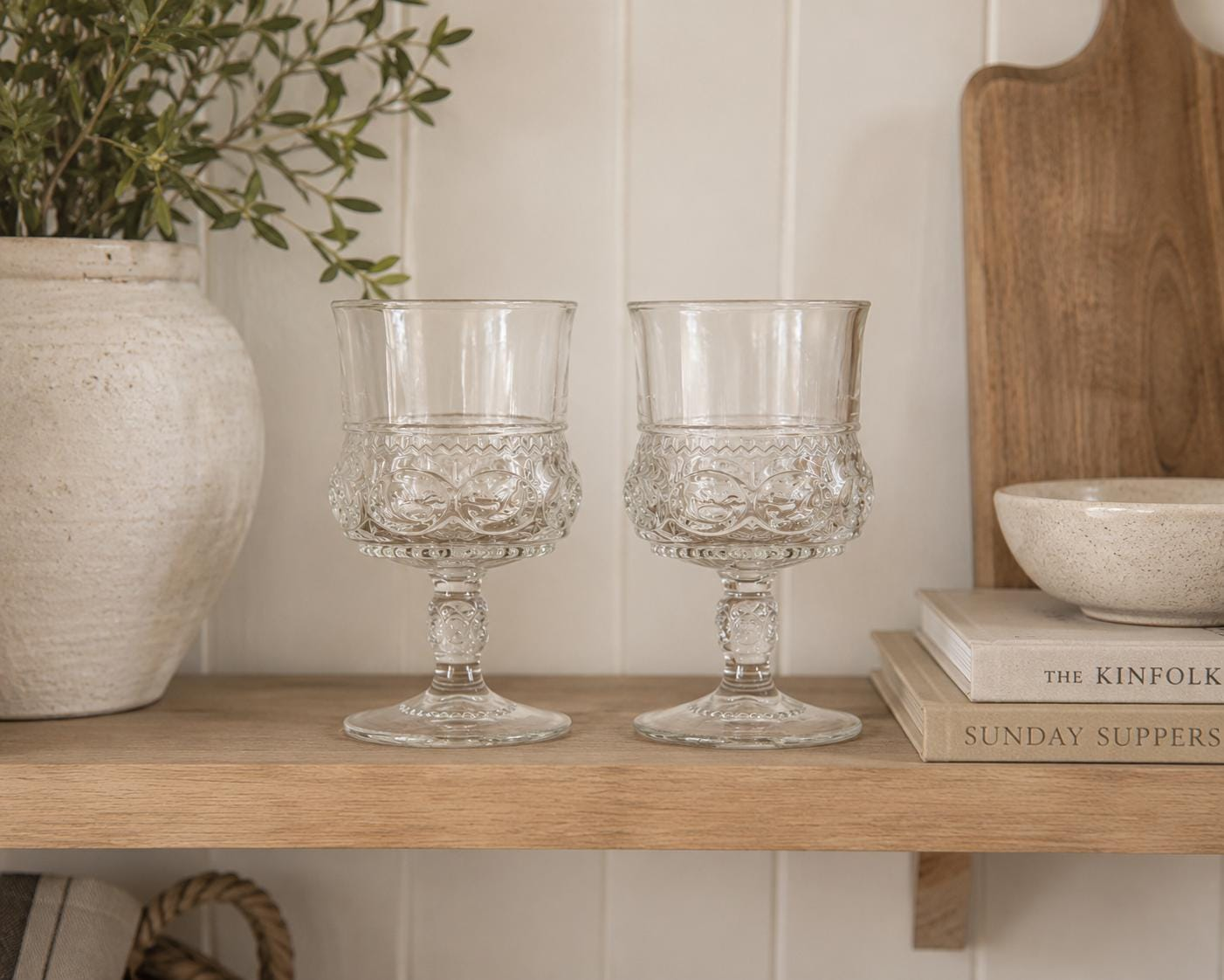 Set of 4 Vintage Clear Embossed Goblets - Aimee Weaver Designs