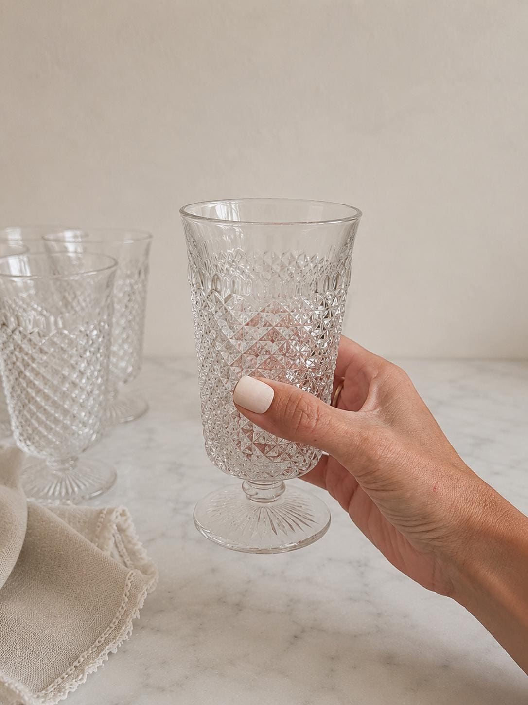 Set of 4 Vintage Clear Pressed Glass Goblets - Aimee Weaver Designs