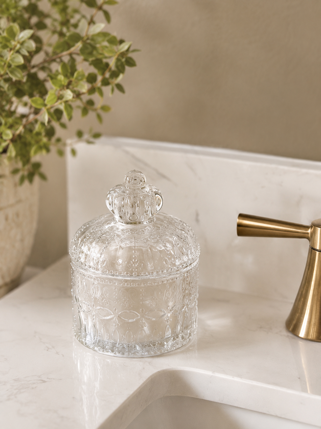 Crown Vintage Inspired Glass Jar With Lid - Aimee Weaver Designs