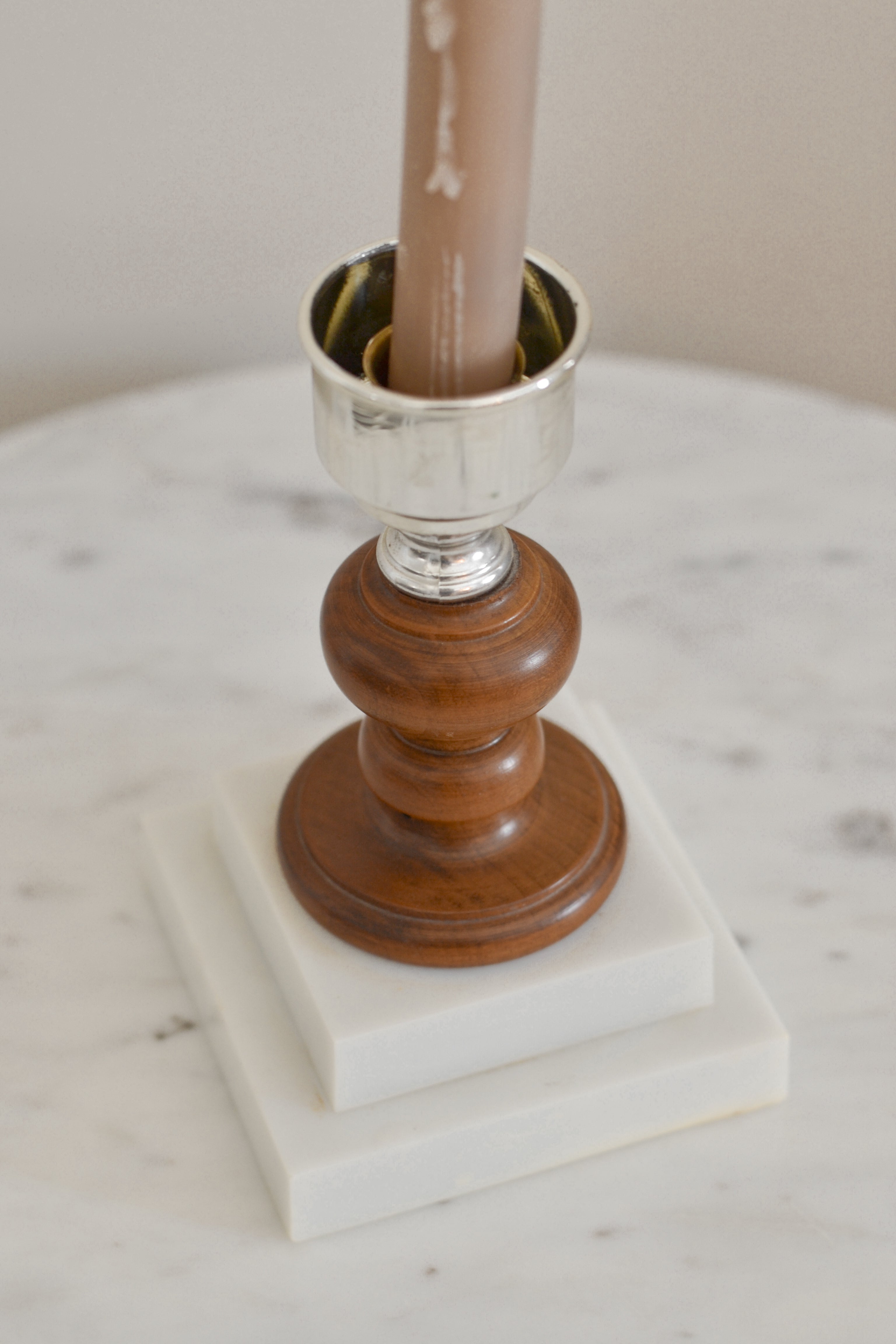 Vintage Marble + Wood Taper Candle Holder - Aimee Weaver Designs