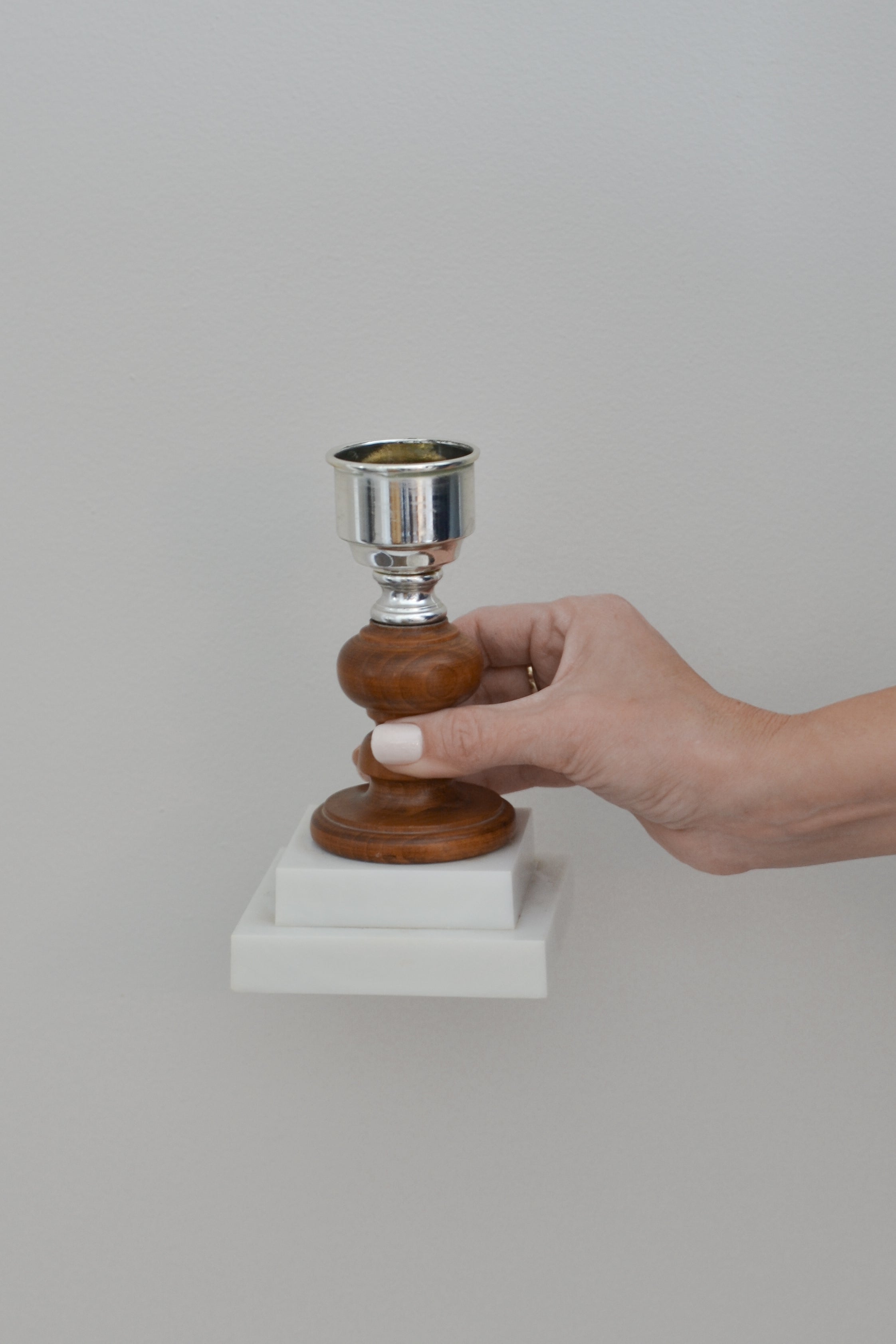 Vintage Marble + Wood Taper Candle Holder - Aimee Weaver Designs