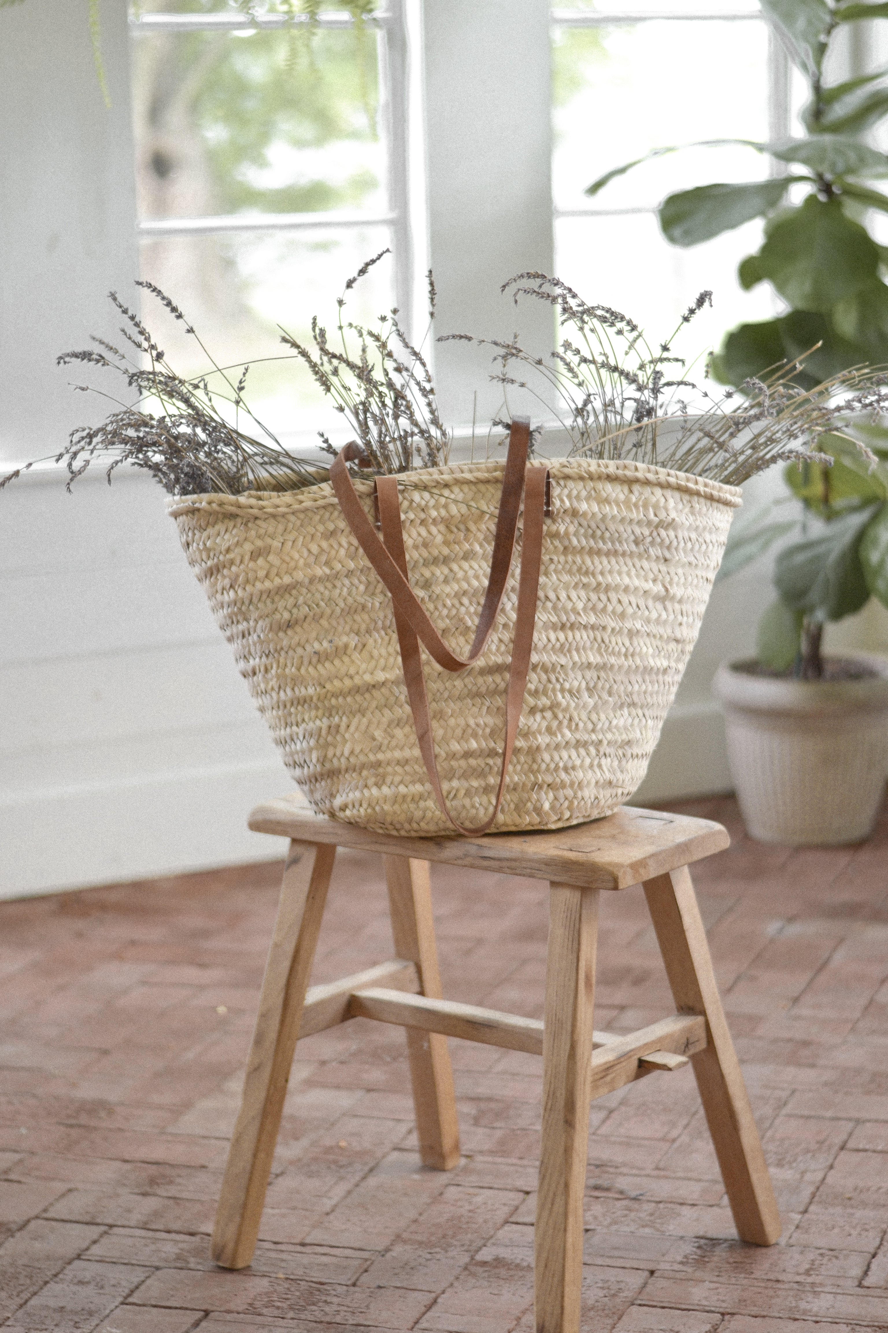 French Market Basket With Leather Handles - Aimee Weaver Designs