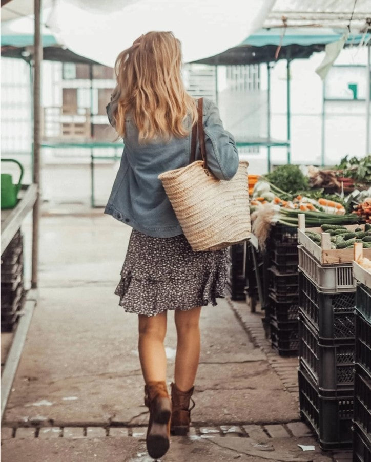 French Market Basket With Leather Handles - Aimee Weaver Designs