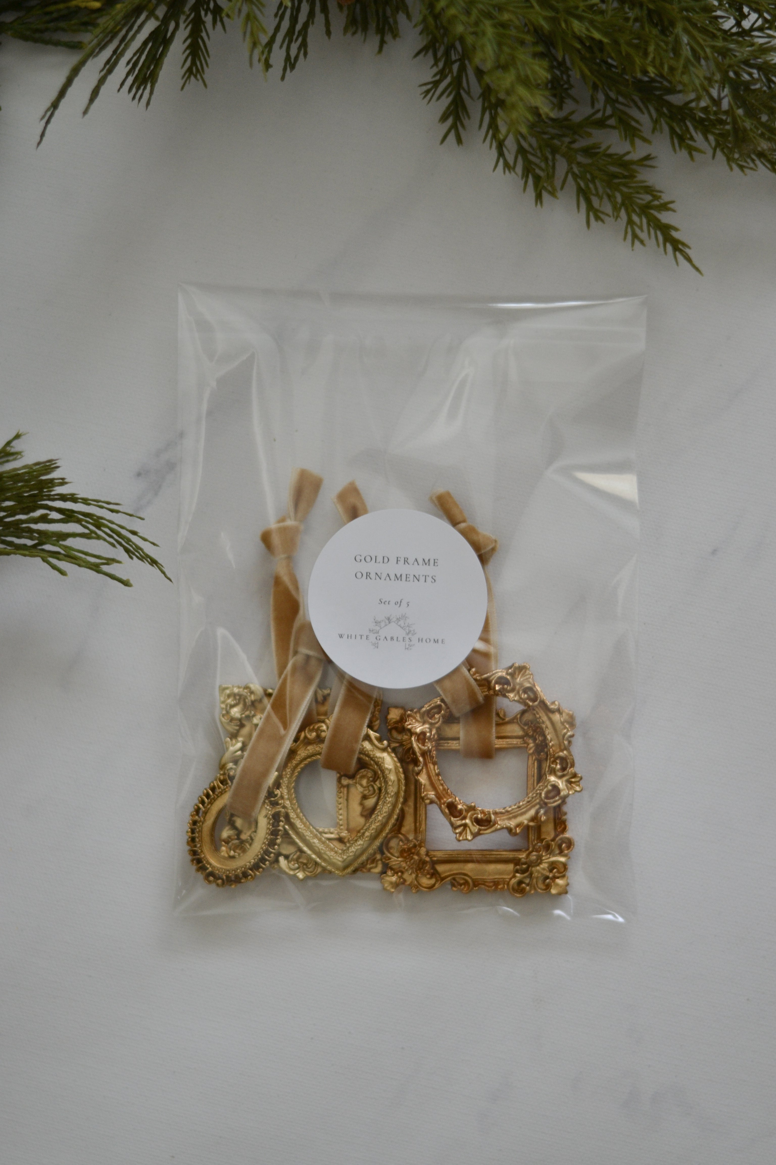 Gold Frame Ornaments | Set of 5 - Aimee Weaver Designs