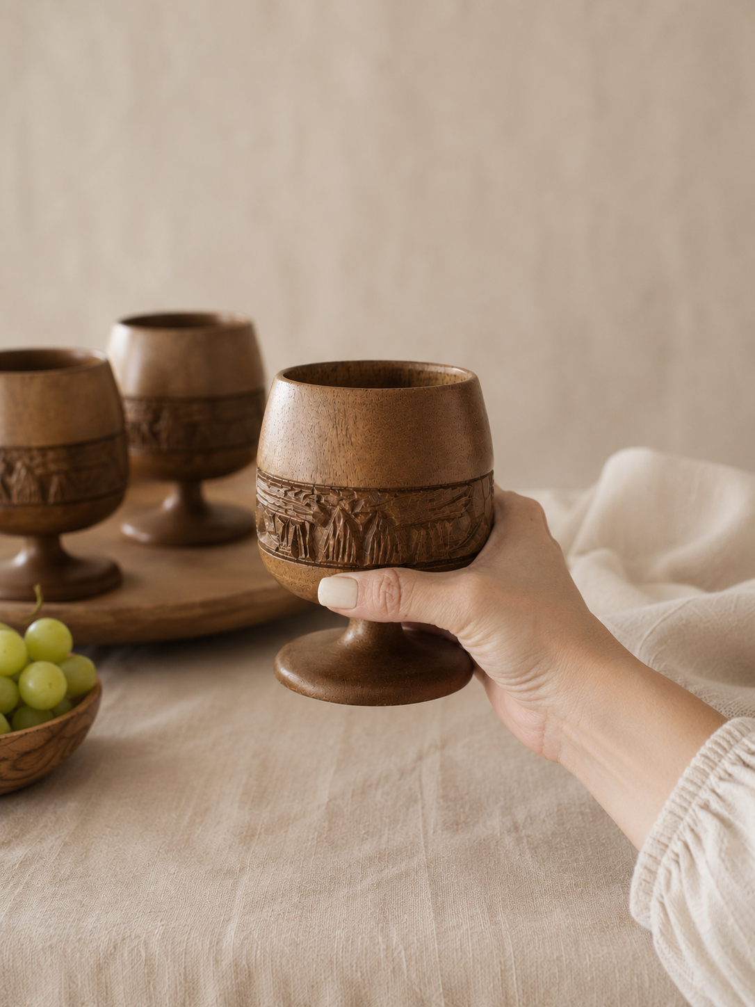 Set of 4 Vintage Wood Goblets - Aimee Weaver Designs