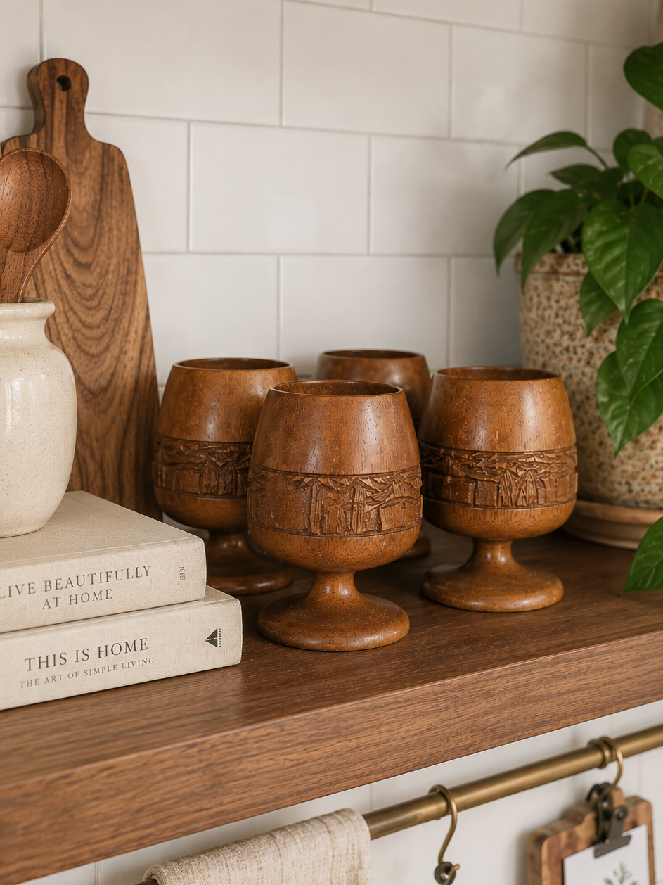 Set of 4 Vintage Wood Goblets - Aimee Weaver Designs