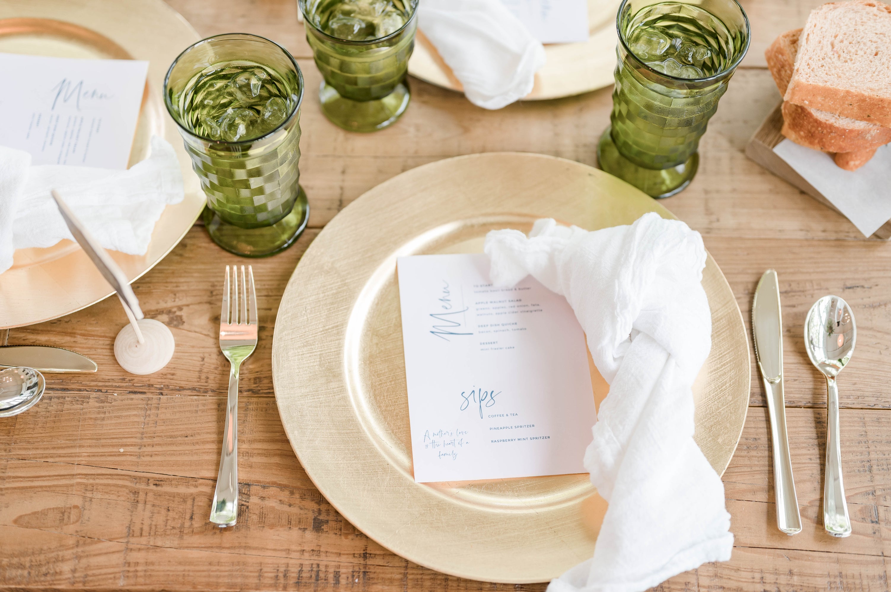 Vintage Green Glass Goblets Rental - Aimee Weaver Designs