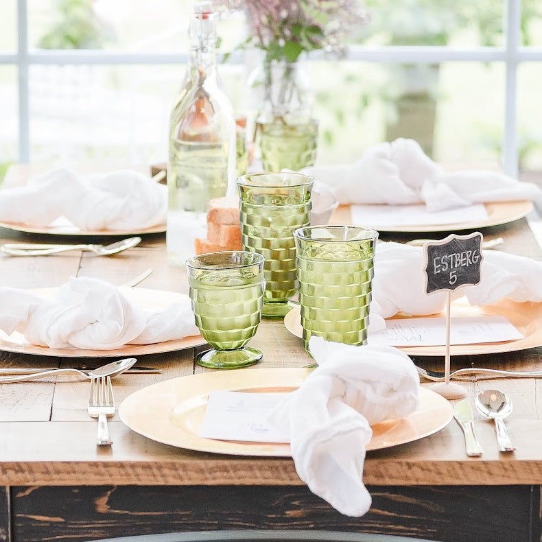 Vintage Green Glass Goblets Rental - Aimee Weaver Designs