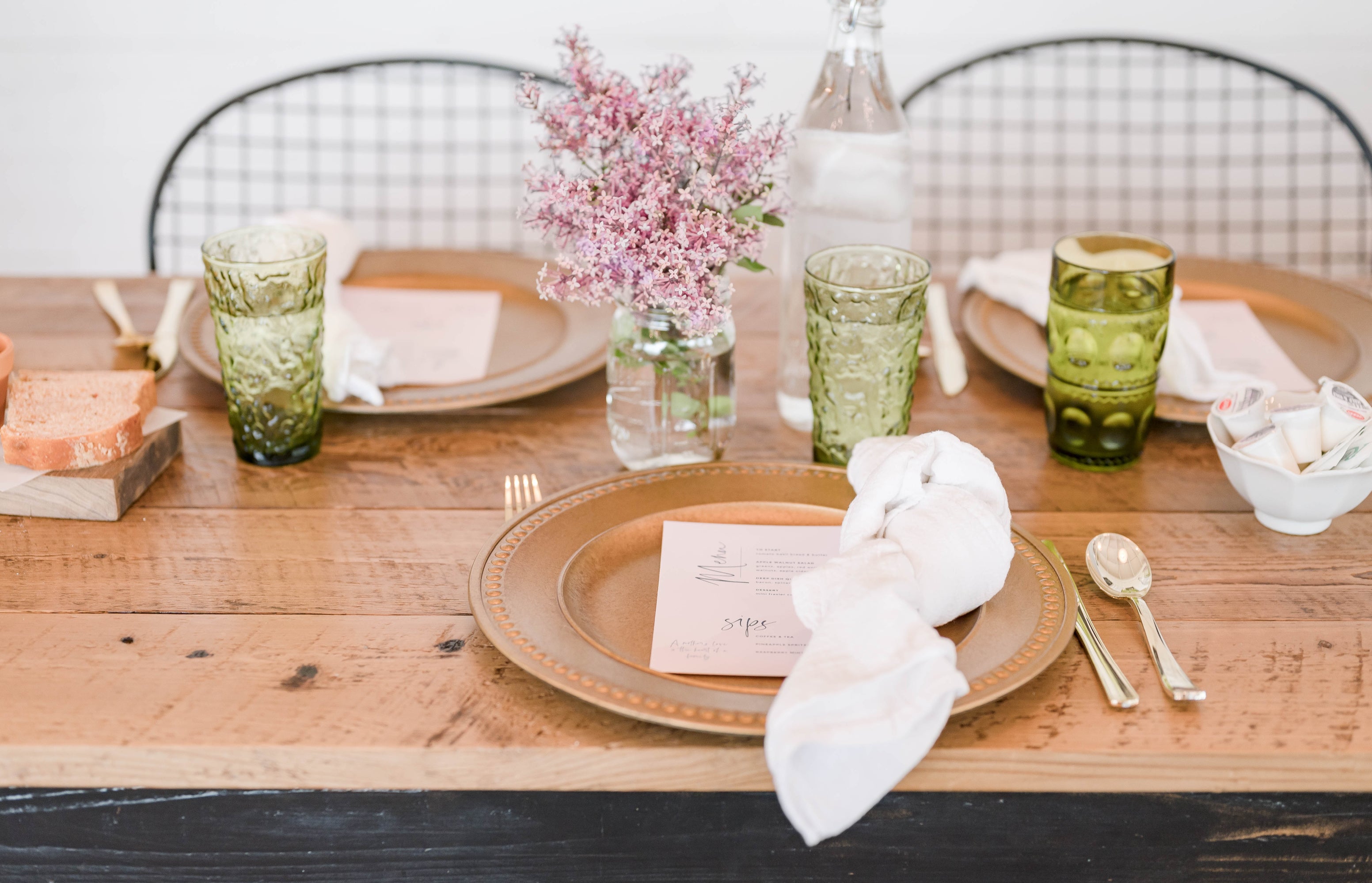 Vintage Green Glass Goblets Rental - Aimee Weaver Designs