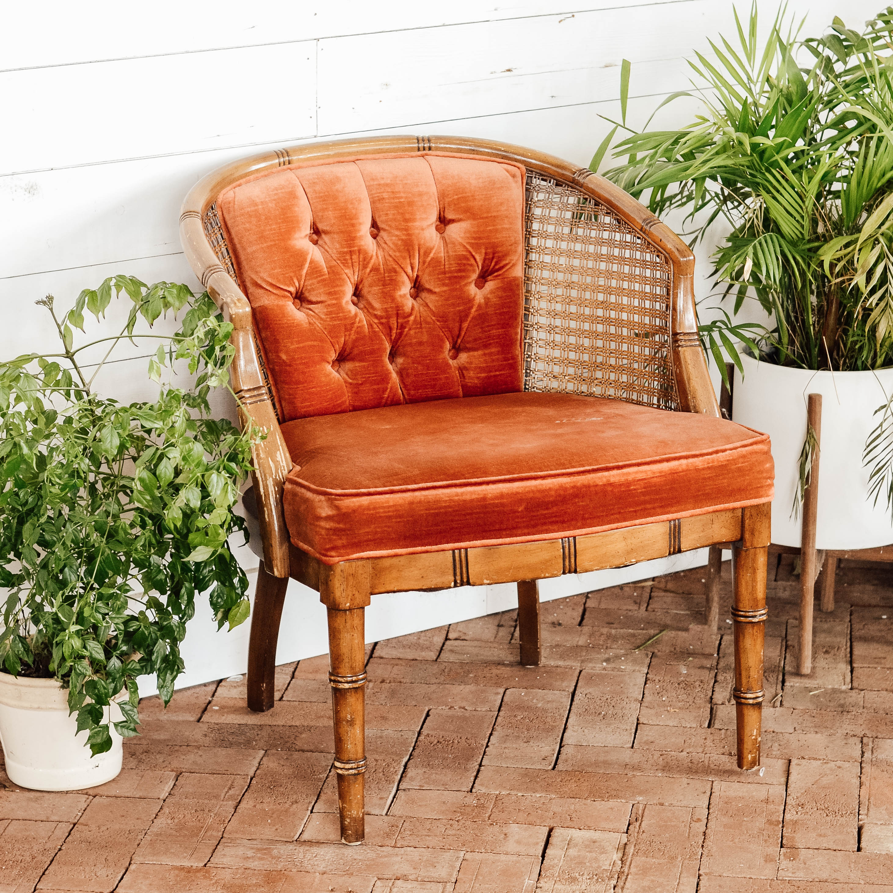 Red Tufted Vintage Chair Rental - Aimee Weaver Designs